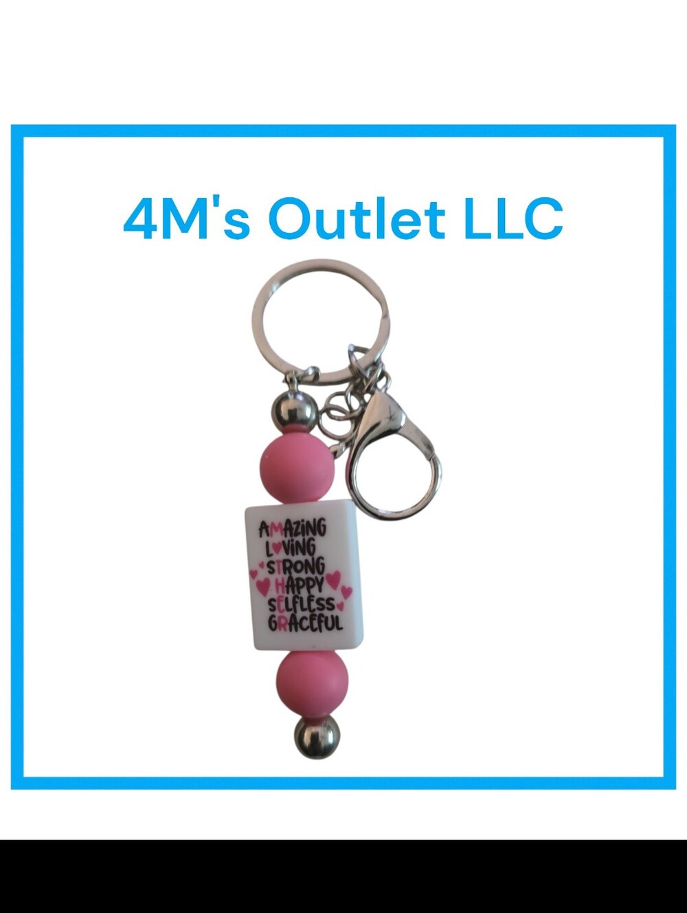 Source Unknown Pink and White Inspirational Bead Keychain with Clip
